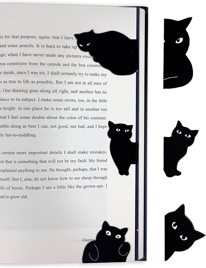 SONAME Magnetic Bookmarks - 6 Pcs Black Cat Bookmark, Cute Book Markers Clip Set, Gift for Book Lovers Women Teacher Reading, Bookish Gifts Office School Item - Teacher Appreciation Gift