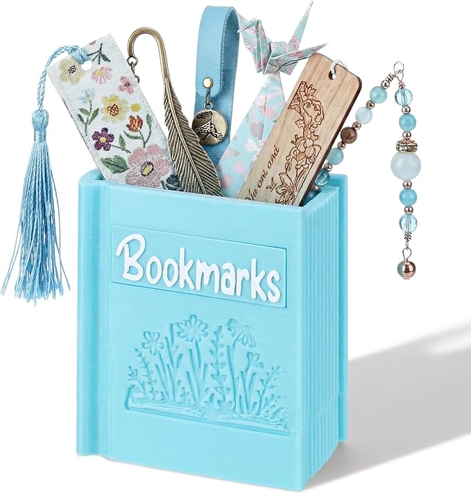 Resurhang 3D Printed Book Shaped Bookmark Holder, Book Lover Gift, Bookish Accessory Office Desk Supplies End of Year Gift for Librarian Bookworm Teacher Women(Blue)
