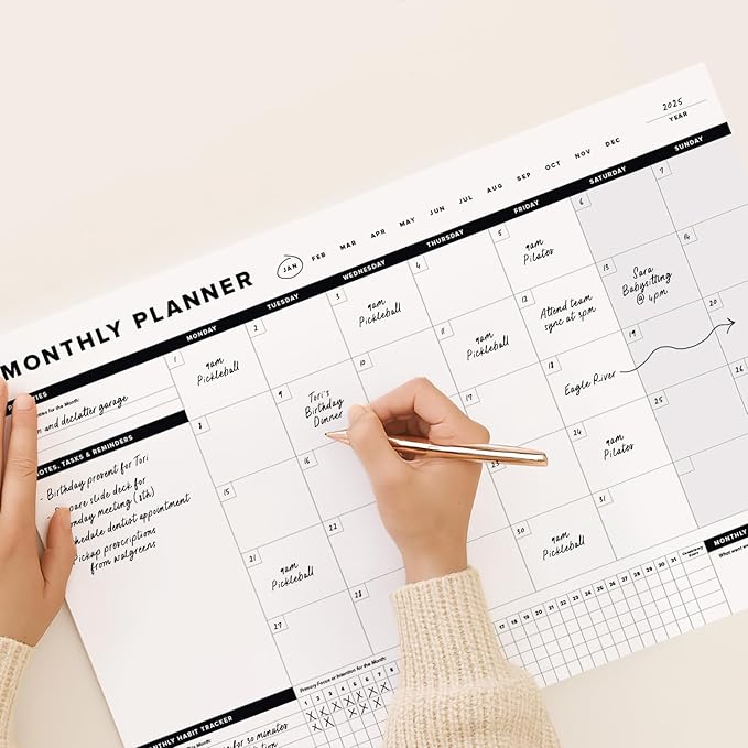 ThreeKin Onyx Monthly Planner - Premium 18-Sheet Tear-Off Notepad, 12 x 18 inches, Clean Design, Perfect for Work, School, Projects, and Entrepreneurs, Female & USA Owned Business