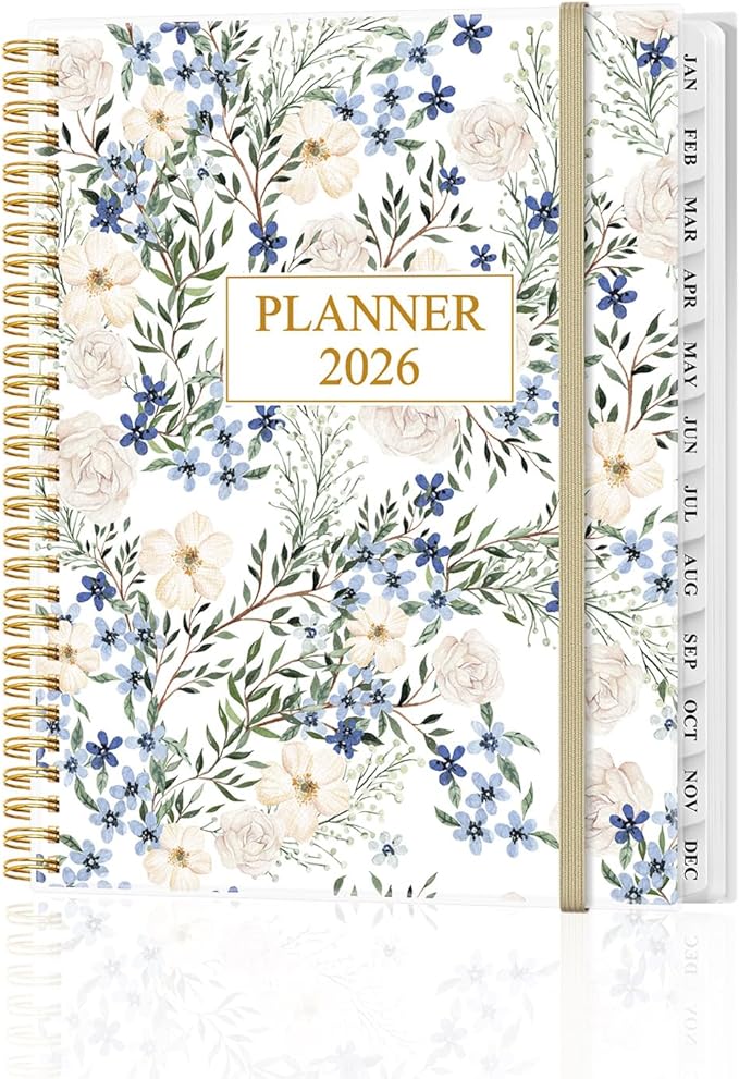 Planner 2026 - Weekly & Monthly Planner from January 2026 to December 2026, Agenda 2026 with Inner Pocket, Elastic Band, 8.5" x 11", Crushed Flower