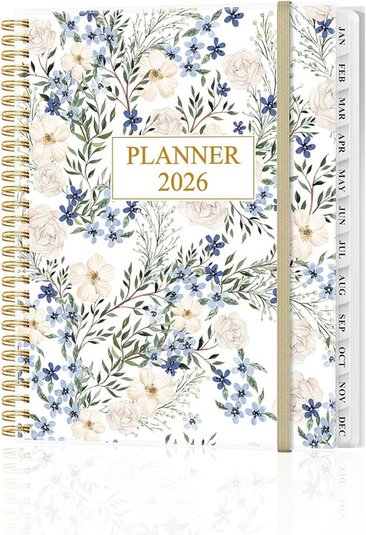 Planner 2026 - Weekly & Monthly Planner from January 2026 to December 2026, Agenda 2026 with Inner Pocket, Elastic Band, 8.5" x 11", Crushed Flower