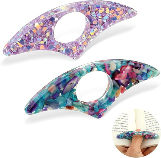 Gjinxi 2Pcs Rhinestones Thumb Book Page Holder, Glitter Diamond Dotting Scalloped Thumb Bookmarks Resin Book Opener Book Accessories for Reading Lovers, Gift for Bookworm, Readers, Students