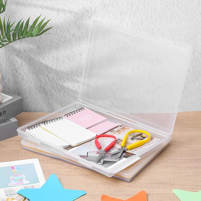 6 Pack Plastic Storage Box Organizer, Portable Clear Document File Case Containers For A4 Letter Paper, Magazine, Photo, Craft Art Supplies Board Game Storage