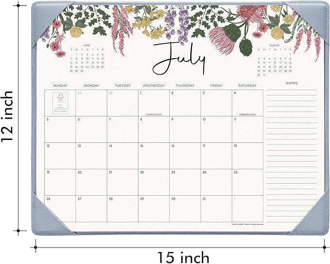 Cabbrix Desk Calendar 2026 with Desktop Mat, Desk Pad Calendar 15"x 12" from July 2026 to December 2027, Desk Calendar for Home Office and School, Easy Planning, Blue