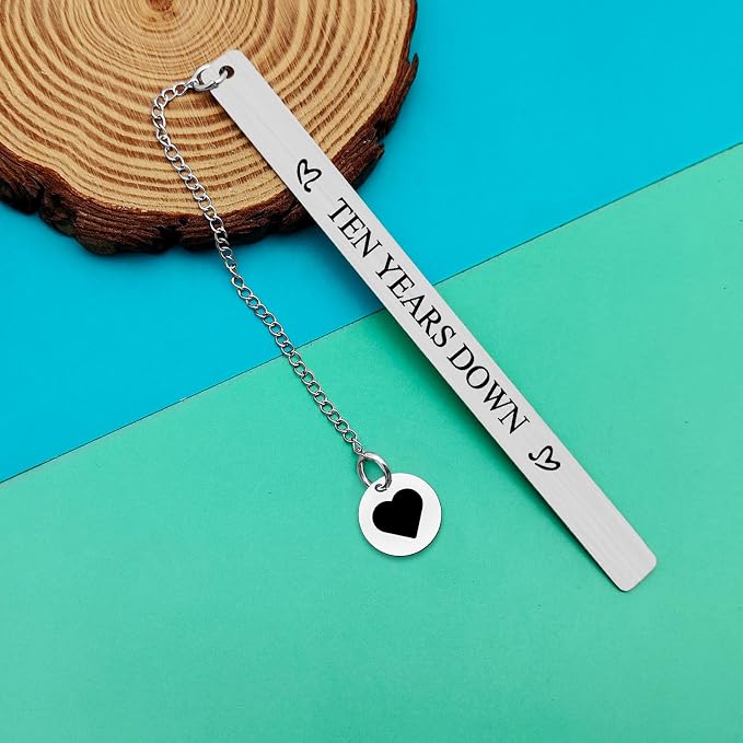 10 Years Anniversary Bookmark for Men Women 10th Anniversary Tin Gifts 10 Years of Marriage Gifts for Couple Husband Wife Boyfriend Girlfriend Present