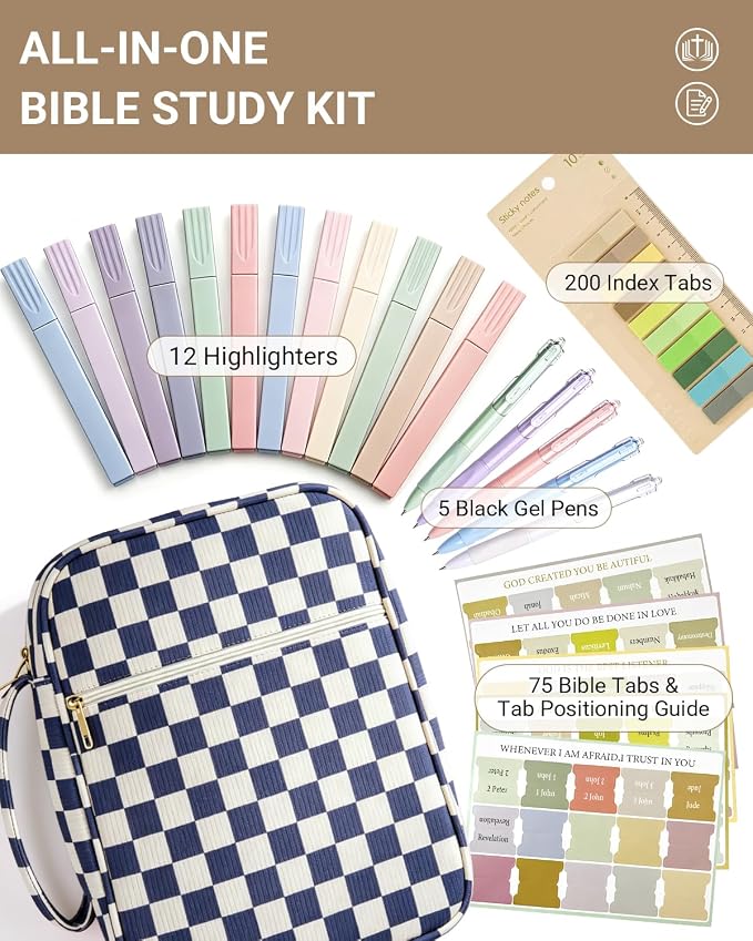 Bible Cover case for Women,Large Bible Bag,Bible Study Supplies,Checkered Corduroy Bible Case for Girls,Christian Gifts for Women,Mother's Day(Blue Large)