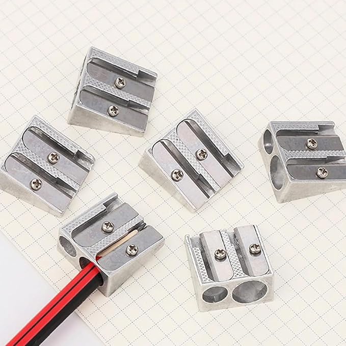 6Pcs Silver Magnesium Pencil Sharpener Survival, 2-Hole Pencil Sharpener Magnesium Alloy Wedge Profile, Pencil Sharpener Magnesium,Writing and Correction Supplies,Metal Pencil Sharpeners