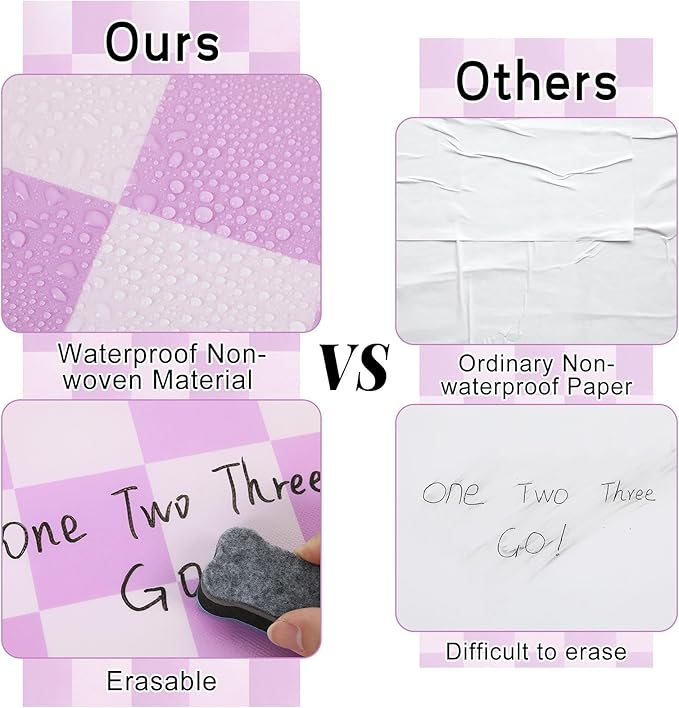 Purple Checked Bulletin Board Roll Reusable Waterproof Erasable Pastel Purple Background Poster Non-Woven Fabric Bulletin Board for Mother‘s Day Easter Classroom Decor Wrap Paper 15.55" x12ft