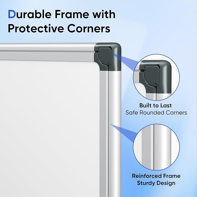 VUSIGN 36" x 24" Magnetic Whiteboard for Wall, Dry Erase Board with Silver Aluminum Frame, Hanging White Board for Office, Home, Classroom – Includes 1 Eraser, 2 Multicolor Markers & 4 Magnets