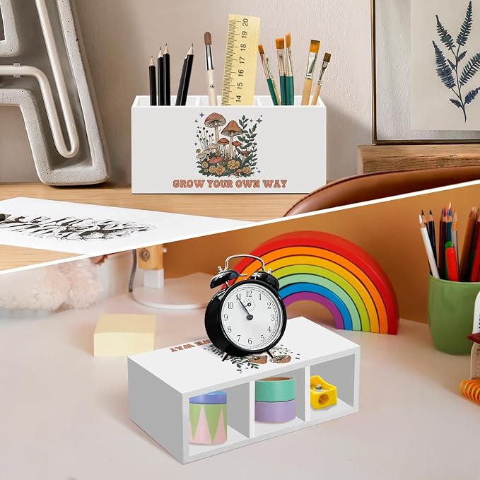 Mental Health Mushroom Pen Pencil Holder for Desk, Inspirational Mushrooms Office Desk Accessories, Mushroom Pen Holders Organizer for Office Classroom home, Motivational Gifts for Women