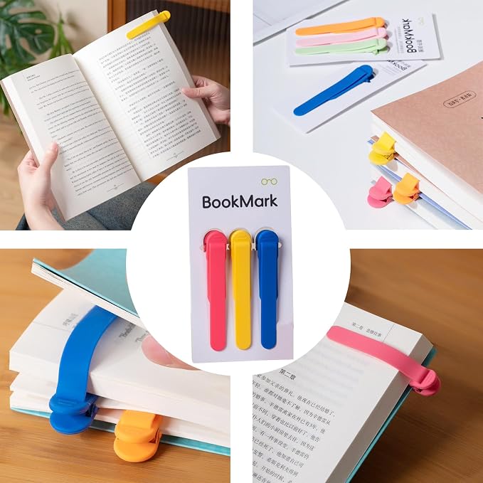 3Pcs Automatic Bookmark, Book Marks for Reading Women Men Kids Book Lovers, Silicone Auto Book Mark Bookmarks for Reading, Unique Smart Book Marker Bookmark Clip Page Holder Accessories