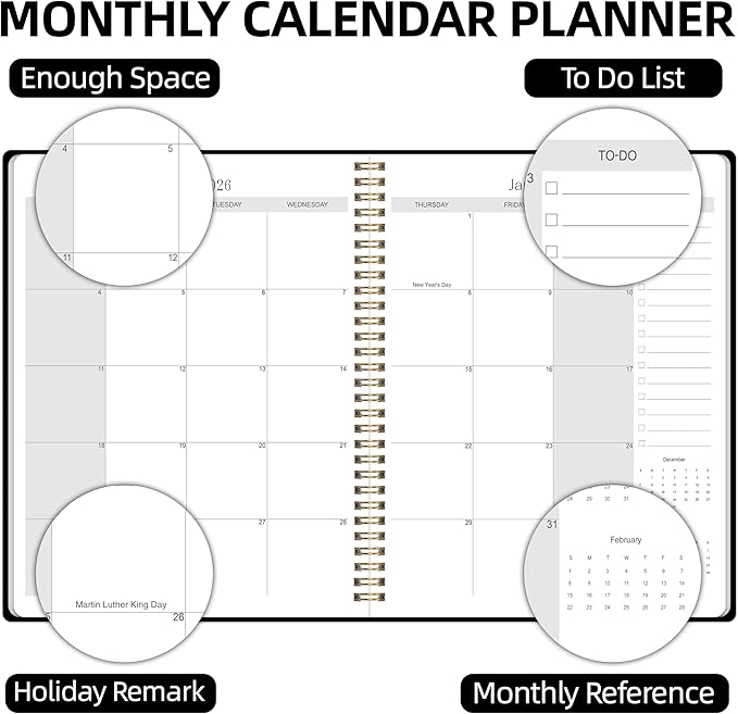 2025-2027 Monthly Planner, July 2025-June 2027, A4 (8.5" x 11"), 2 Year Monthly Planner, 24 month Calendar, Simple Calendar Planner Notebook Cardboard Cover, Suitable for Schools & Offices, Black