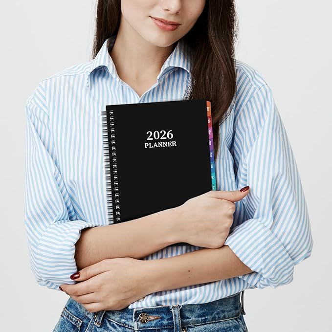2026 Planner- Planner 2026 Weekly and Monthly, Jan.2026 - Dec.2026, 6.3"×8.4", Weekly & Monthly Planner 2026, Colorful Tabs, Twin-wire Binding, Back Pocket - Black