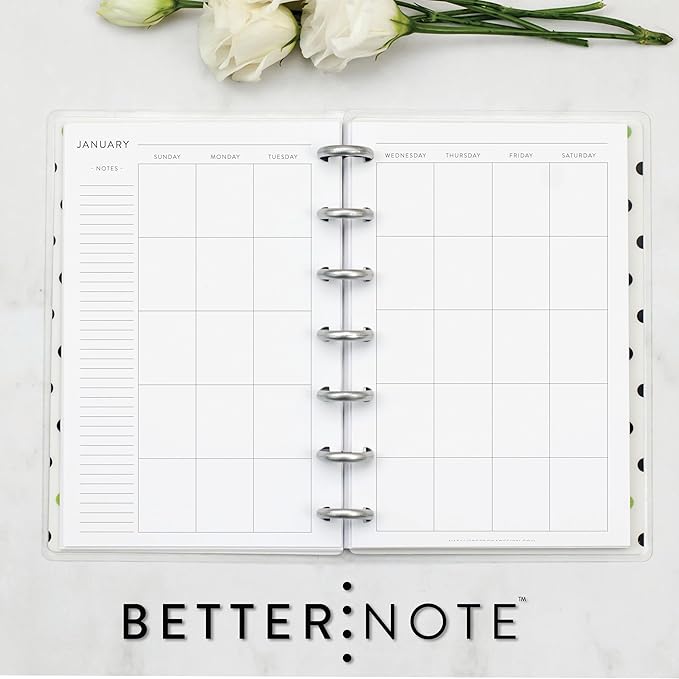 BetterNote Monthly Undated Calendar Refill for Disc Notebooks, Fits Levenger Circa, Happy Planner, Staples Arc, TUL, InkWell Press, IWP, MAMBI (7-Disc, 4.6”x7”, Classic)