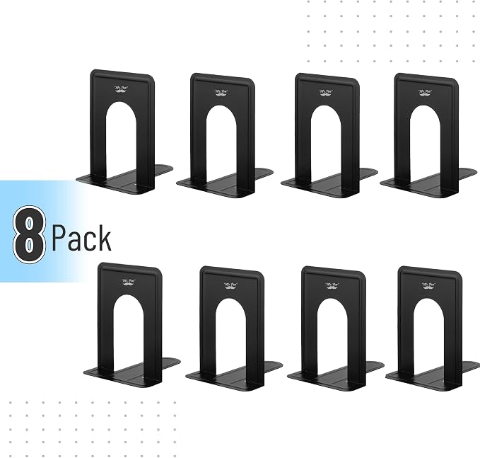 Mr. Pen- Book Ends, 8 Pack, Black, Heavy Duty Metal Bookends for Shelves, Book Holders for Shelves, Metal Bookends