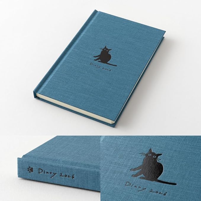 Midori Book Style Diary, 2026, B6 Model, Weekly Cat Pattern, Navy Blue, 22378006 (Starts from January 2026)
