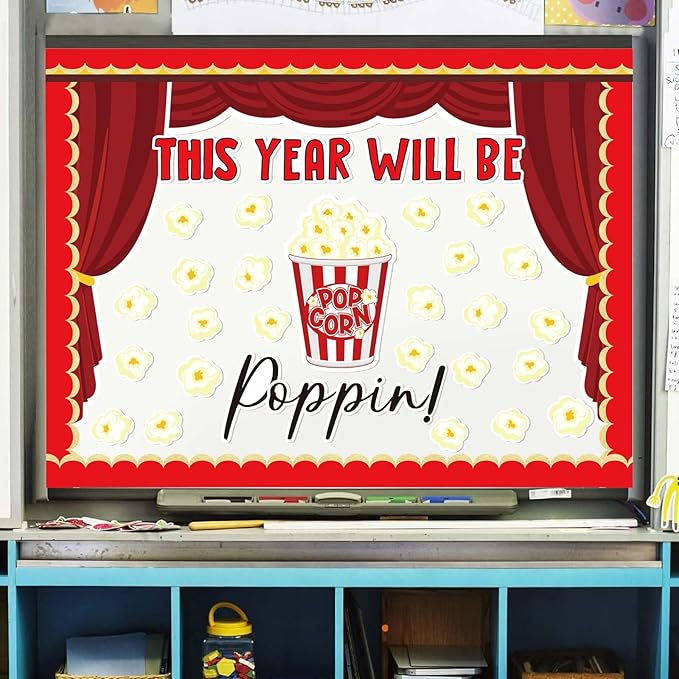 JarThenaAMCS 74 Pcs Popcorn Bulletin Board for Classroom Decorations DIY Crafts Movie Themed Paper Cutouts for Students Wall Popcorn Party Supplies Back to School Decor