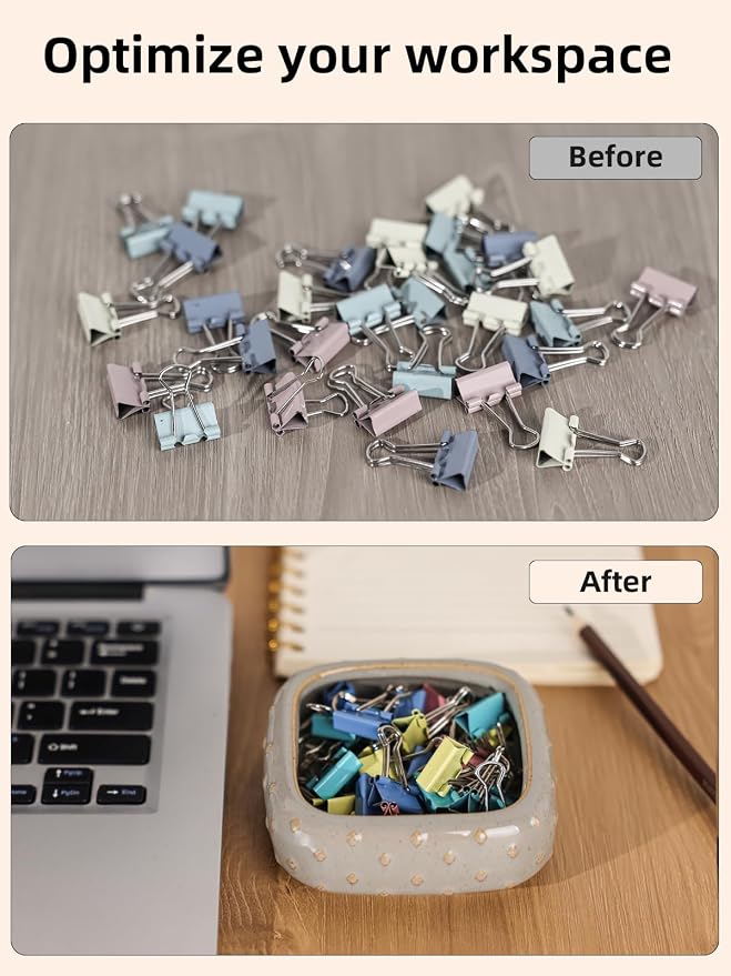Ceramic Paper Clip Holder, Set of 2 Square Binder Holder Paper Clamp Dispenser Organizer, Desktop Accessories, Office Decor (Vintage Grey)