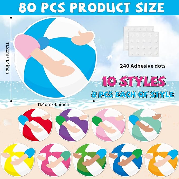 gisgfim 80Pcs Summer Cutouts Beach Ball Decorations Bulletin Board Pool Ball Paper Cut-Outs Classroom Decor for DIY Craft Photo Wall Hawaiian Beach Pool Kindergarten Preschool Party Favor Supply