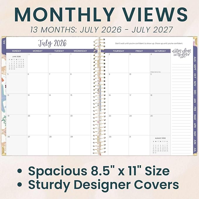 bloom daily planners HARDCOVER Planner 2026-2027 (8.5" x 11") Academic Year (July 2026 - July 2027) - 13 Months Task Goal Planner for Women - Monthly & Weekly Agenda Book - Seaside Whimsy