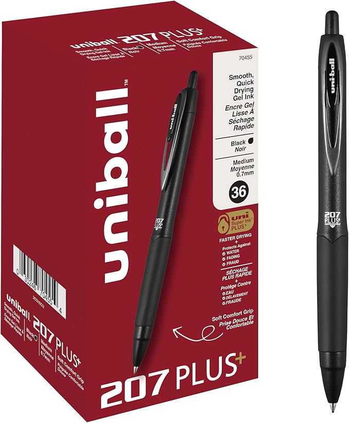 uni-ball 207PLUS+ Gel, 0.7MM, Black (Pack of 216)