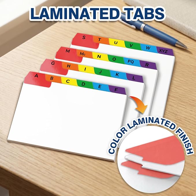 Chell 4x6 Index Card Dividers, Heavyweight A-Z Tabbed Guides, 110 lb. Cover Weight, with Blank Stickers, 2 Sets