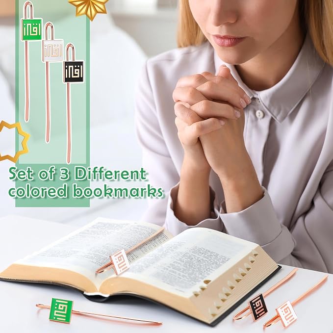Yaocom 6 Pack Islamic Quran Bookmark with Arabic Calligraphy Quran Holder Metal Holy Quran Bookmark for Islamic Books Party Favor Ramadan Eid Nikah Islamic Gifts(Square)
