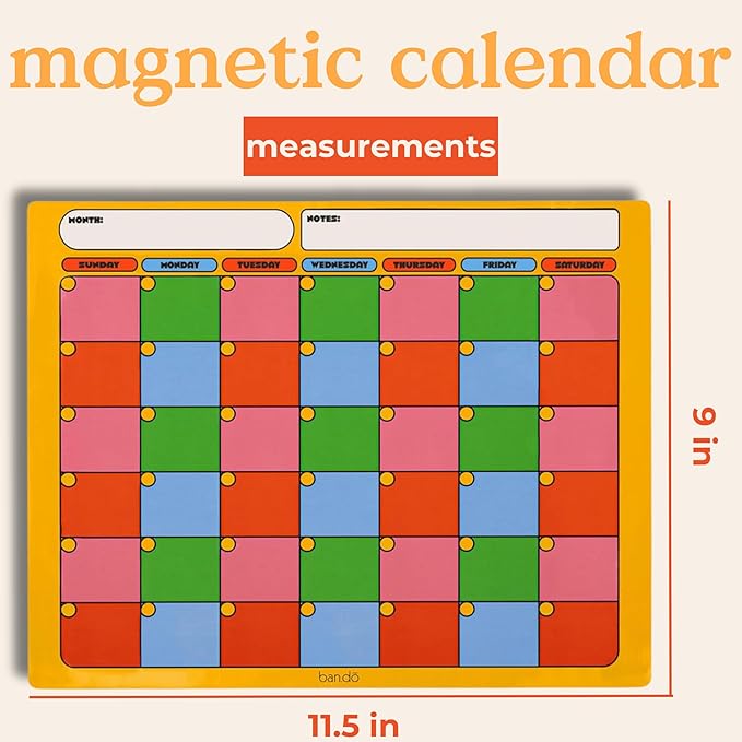 ban.do Magnetic Colorblock Undated Calendar for Monthly Planning with Black Dry Erase Marker and Eraser, Colorblock