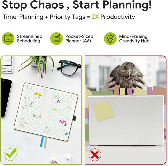 2026-2027 Weekly and Monthly Planner (July 2026–December 2027), 6.5"x3.75", Vertical Layout, 18 Months Agenda with Month Tabs & Pocket, Academic Calendar with Vegan Leather Cover,Apple Green