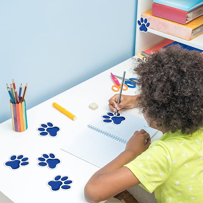 Junkin 60 Pcs Mini Paw Prints Cutouts Accents Bulletin Board Patrol Table Decorations Wall Decal Poster for Kids Educational School Home Party Supplies(Blue)