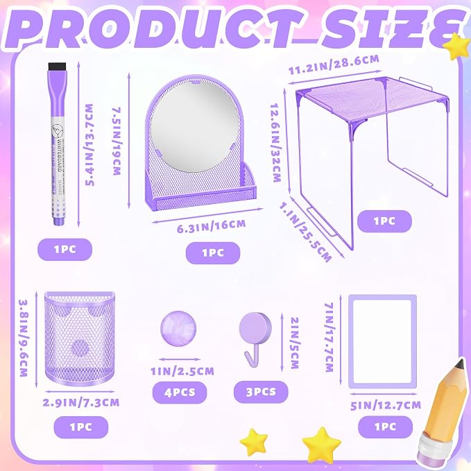 Denylo pro Purple Magnetic Locker Accessories Kit Include Back to School Essentials for Back to School Decorations Office Supplies