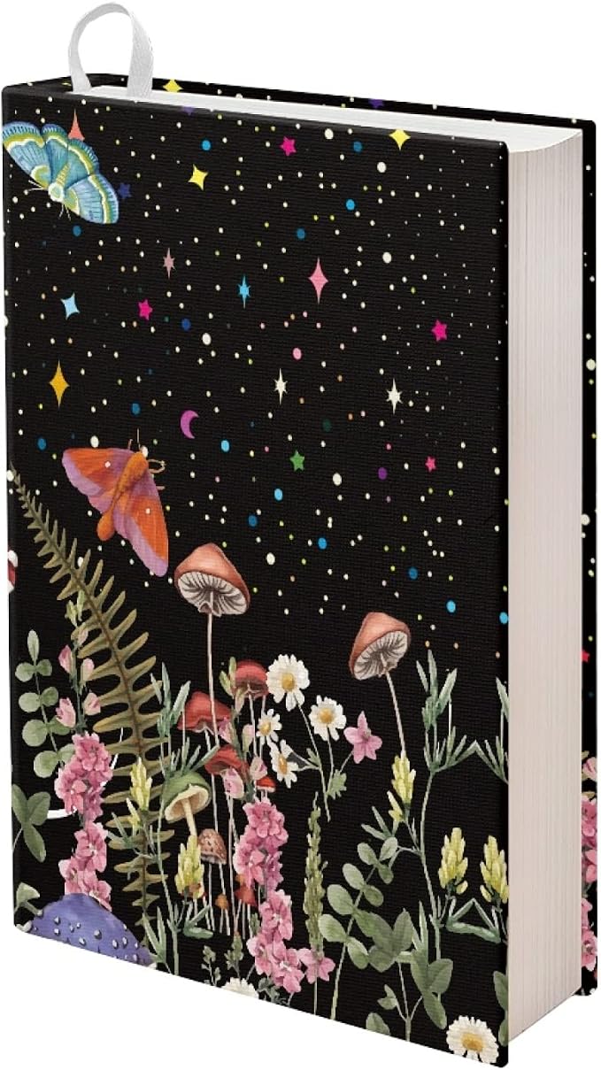 Dreaweet Starry Mushroom Butterfly Reusable Book Covers 9x11 in Textbook Jackets for Back to School, Washable Book Sleeve Protectors to Fit Most Hardcover Books Reusable Book Accessories
