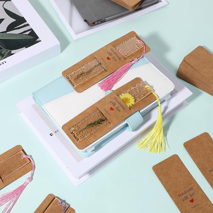 50Pcs Resin Bookmark Holder 6 x 2 Inches Bookmark Sleeves DIY Bookmarks Display Cards, Bookmarks Display Holder Set for Wrapping Small Business Packaging Supplies Party Favor