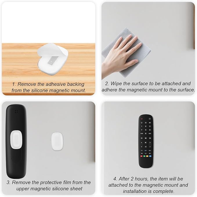 Penitue 4pcs Magnetic Remote Control Holder, Wall Mount Stronger Magnetic Silicone TV Remote Holder No-Drill Self-Adhesive Storage Caddy Rack for Home Bedroom (White)