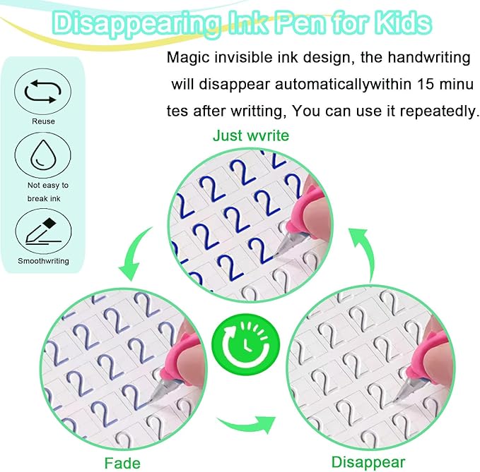 4 Pc Magic Grooved Practice Copybook,Reusable Letter Tracing Books,Handwriting Practice Book and Preschool Learning Activities, Writing Practice for Kids Ages 3-8 Calligraphy (4pc+Pens)（7.4in x 5.1in)
