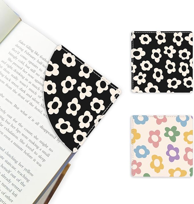 2 Pack Flower Leather Book Corner Bookmark, Durable Handmade Reading Accessories - Gifts for Readers, Women, Men, Teachers, Students 8