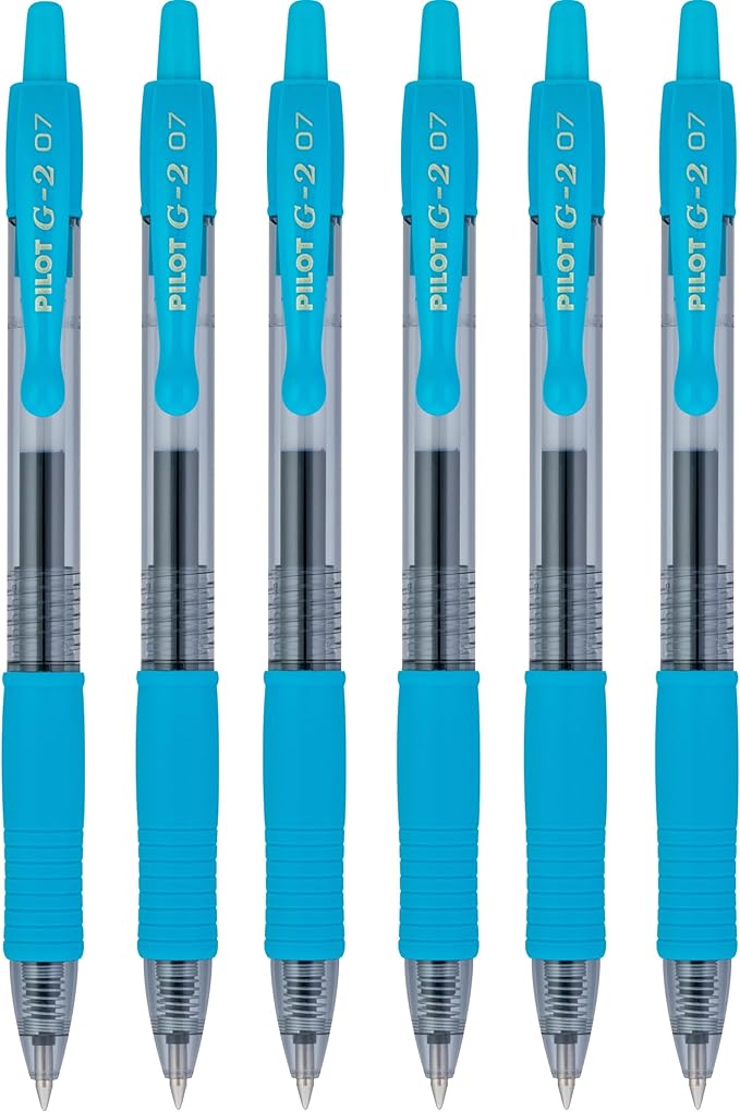 PILOT G2 Premium Refillable & Retractable Rolling Ball Gel Pens, 0.7mm Fine Point, Turquoise, 6-Pack