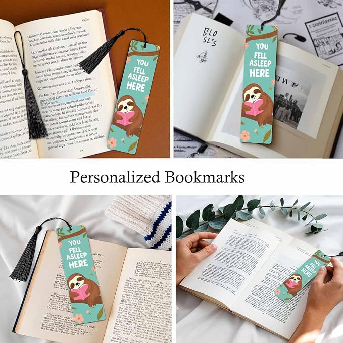 Funny Sloth Bookmarks 5 Pcs with Tassels Tree Branch Green Leaves Wooden Bookmarks for Reading Women Students Teacher Reader