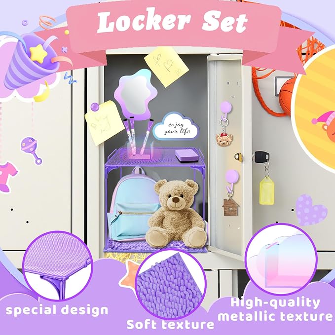 Denylo pro Magnetic Locker Accessories Kit Purple Back to School Essentials Locker Organizer Supplies Include Back to School Essentials