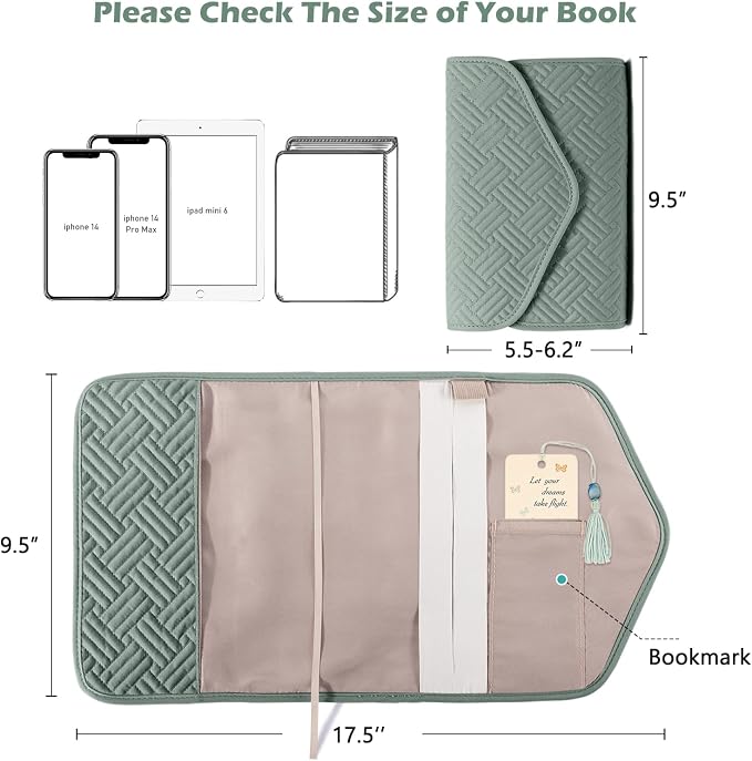 APLUFINE Reusable Book Cover With Magnet Closure - Adjustable Sleeve for Lovers Gift - Protector for Paperback and Hardcover - Pouch and Carrier