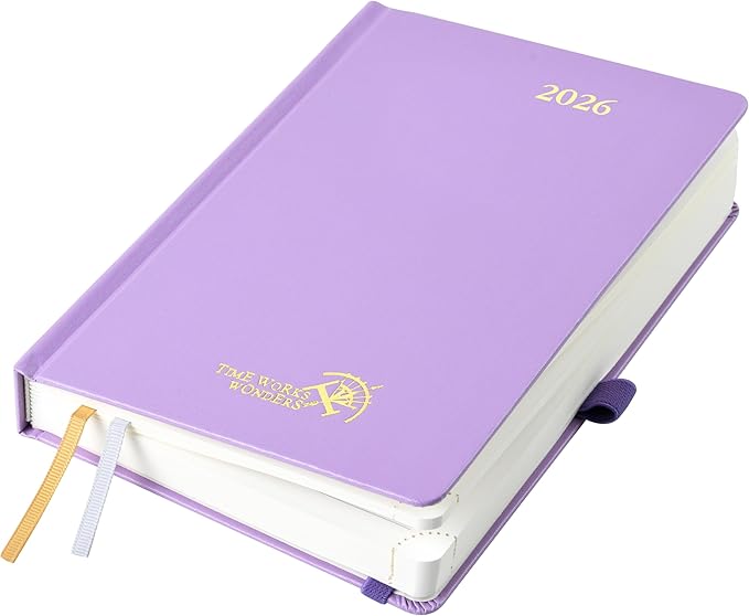 POPRUN 2026 Daily Planner One Page Per Day A5 Size Calendar (5.75" x 8.5") - 12 Months Hourly Appointment Book with Hardcover, Monthly Tabs, Pocket, Pen Holder - Violet