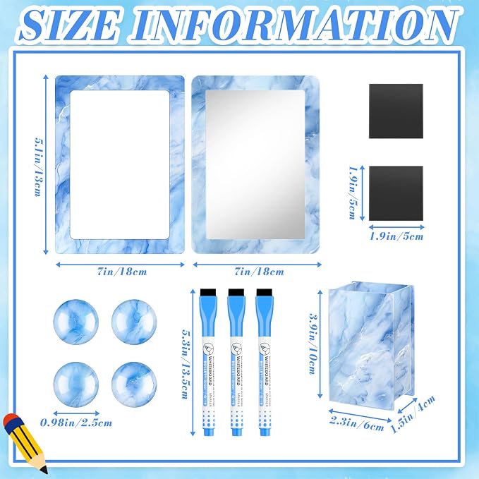 Denylo pro Magnetic Locker Marble Accessories Kit Blue Back to School Essentials Locker Organizer Supplies Include Mirror Whiteboard Pen with Holder Magnet Magnetic Buckle Back to School Essentials