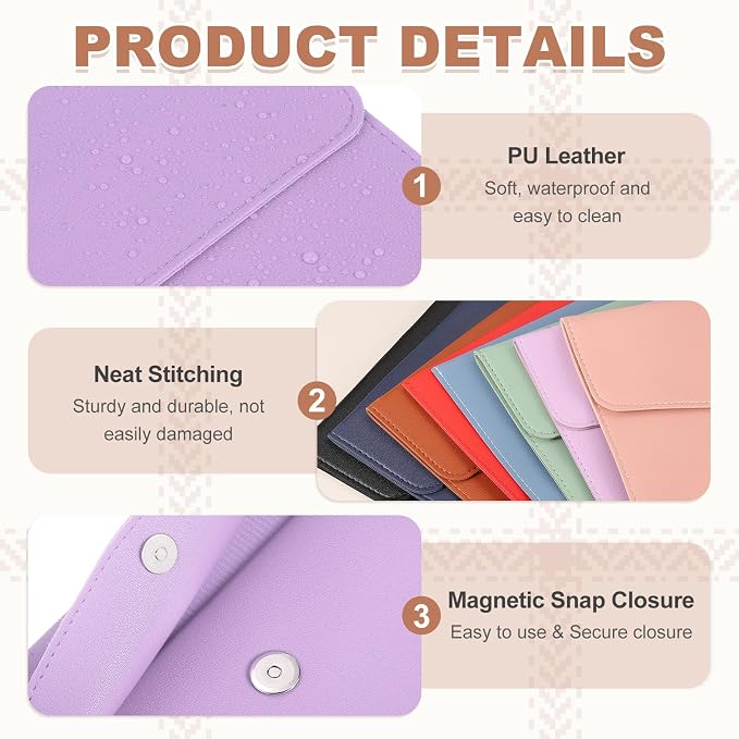 PATIKIL 2Pcs PU Leather A4 File Folder, Document Holder Envelope Waterproof Napa Texture Filing Organizer Portfolio Folder Case with Magnetic Snap for Home Office, Purple, Pink