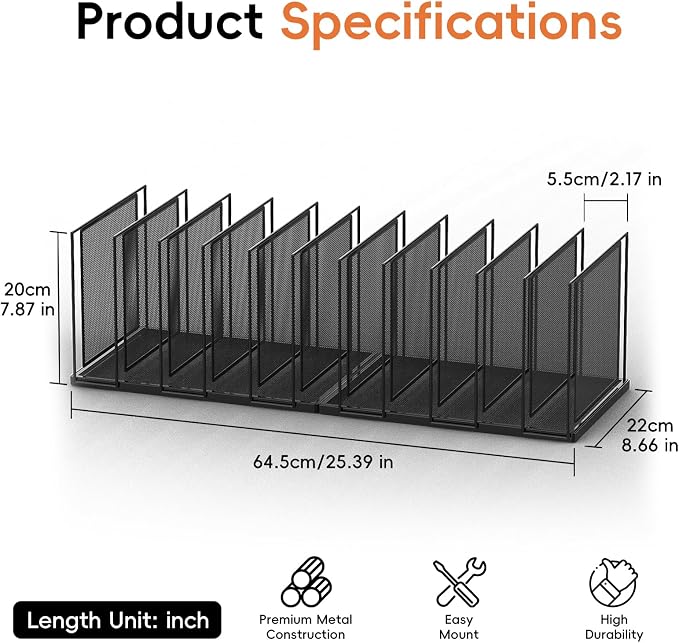 Desk File Organizer, 11 Section Vertical Metal File Organizer for Desk, Desktop File Organizer Stand, Paper Folder Organizer for Office Home Classroom Storage (Black, 11 Section)