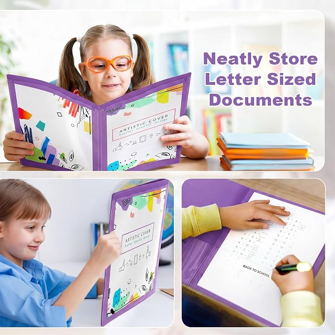 Henoyso 48 Pcs Take Home Folder Heavy Duty 2 Clear Front Pockets and 2 Inside Pockets Homework Folders for School Students Parent Teacher Classroom Communication (Purple)