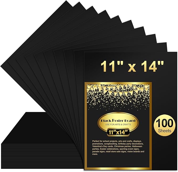100 Pcs Black Poster Board Paper 11x14, ROOKEA Vision Boards Posterboard Bulk for School Projects Classroom Arts Craft Presentations Drawing Scrapbooking Blank Graphic Display