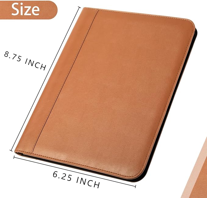 Portfolio/Business Padfolio Binder, Mini Size Document Folder Organizer, Padfolio with Interior Pocket and Pen Loop, 5 x 8 Writing Pad Included, Brown