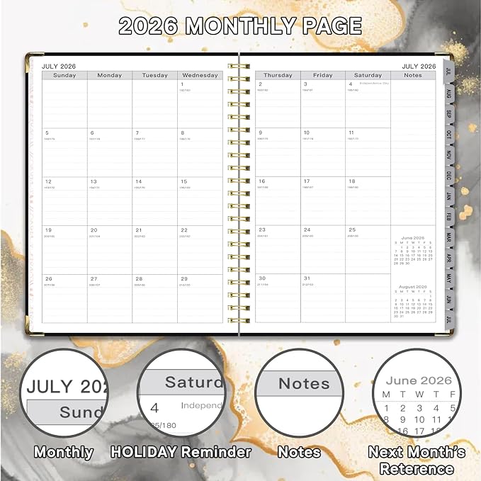 Planner 2026-2027, Weekly and Monthly Academic Planner, Jul 2026 - Jul 2027, 8.5"x11" Large Hardcover Daily Planner Calendar with Tabs for Women, Year Planning Agenda for Teacher and Student (Black)