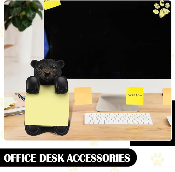 Chunful 3pcs Pop-up Note Dispenser Set Include Resign Black Bear Note Dispenser, 2 Pcs 3" x 3" Sticky for Office Desk Accessories