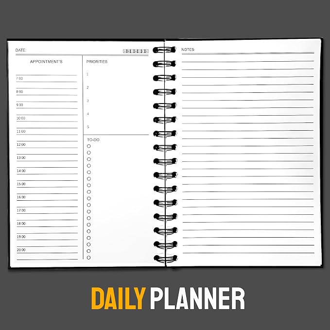 Undated Daily Planner Notebook 2026 with Hourly Schedule - Hardcover Appointment Day to do List Notebook for Women & Men - A5 Spiral Beige